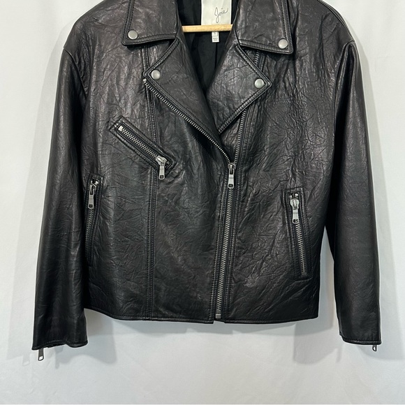 Joie Kameke “Viva La Femme” Lambskin Leather Full Zip Moto Jacket in Black - Picture 7 of 14